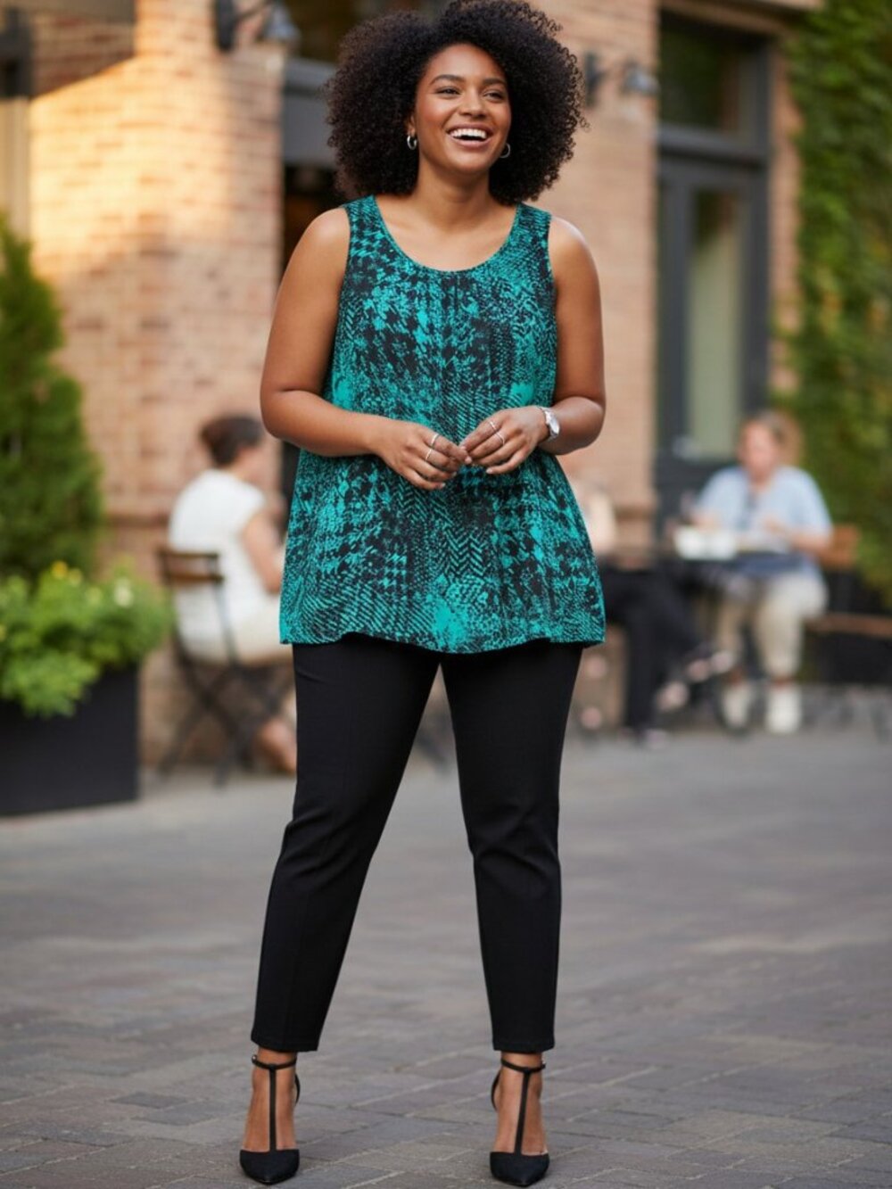 Apt 9 Womens Abstract Print Lined Tank‎ Top Size L Teal Black Back Zip